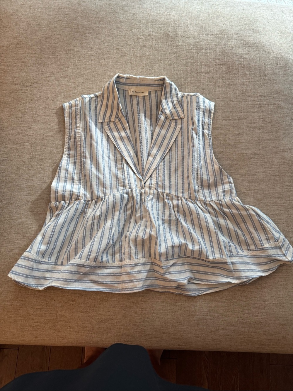 By Together Blue and White Striped Sleeveless Peplum Tunic